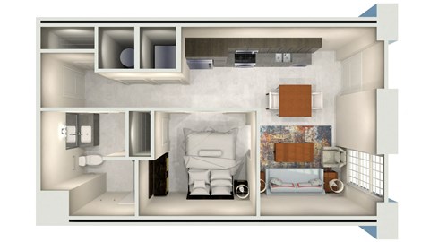 Floor plan for 1 bed, 1 bath, 563 sqft